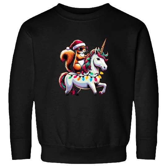 Christmas Lights Squirrel Riding Unicorn Sweatshirts