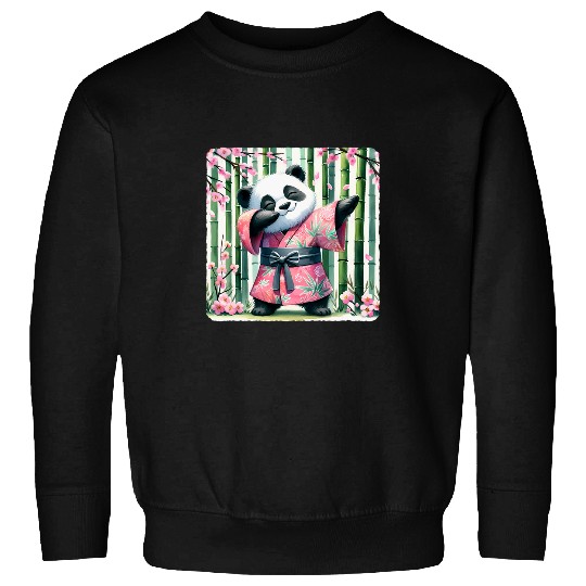 Panda Pet In Kimono Dabbings Among Sakura Blossoms Graceful Sweatshirts