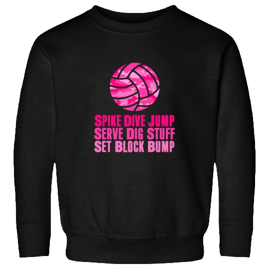 Girls Volleyball Teens Spike Dive Player Pink Camo Graphic Sweatshirts