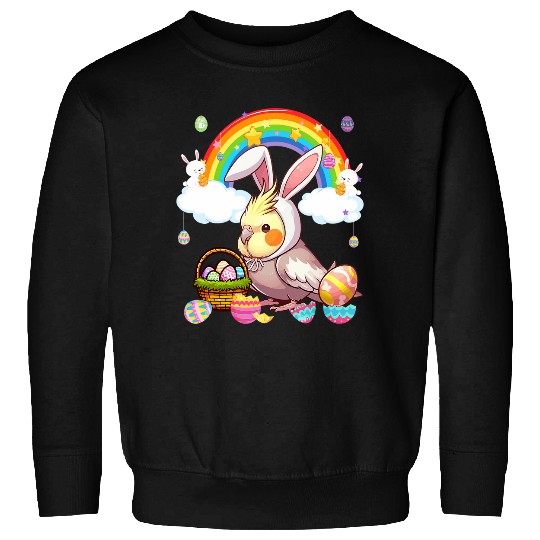 Bunny Cockatiel Easter Hunting Eggs Basket Colorful Rainbow Sweatshirts