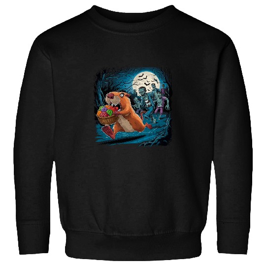 capybaras Pet Scared capybaras Fleeing Zombies Halloween Design Sweatshirts