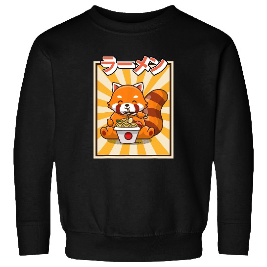 Panda Pet Red Panda Eating Ramen Retro Kawaii Japanese Noodles Ramen 1 Sweatshirts