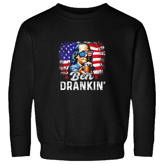 Beer Fun Humor Ben Drankin 4th Of July USA Flag Men Drinking Beer Sweatshirts