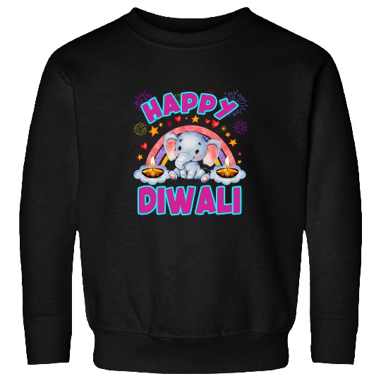 Elephant Pet Happy Diwali Cute elephant with Candle Lights for kids Sweatshirts