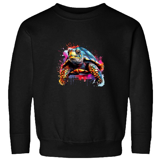 Box Turtle Lover Colorful Splash Art Sweatshirts
