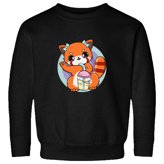 Panda Pet Chibi Red Panda With Boba Tea Bubble Otaku Cute Anime Bear 1 Sweatshirts