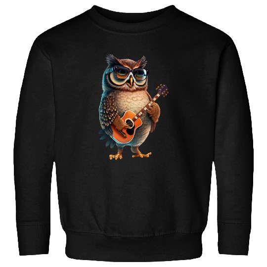 Owl Pet Playing Electric Guitar Animal Owl Lover Guitar Sweatshirts