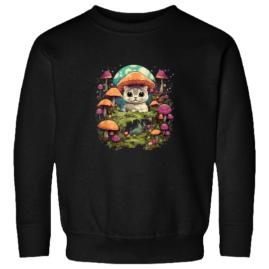 Cottagecore Kawaii Flower And Mushroom Hat Garden With Cat Sweatshirts