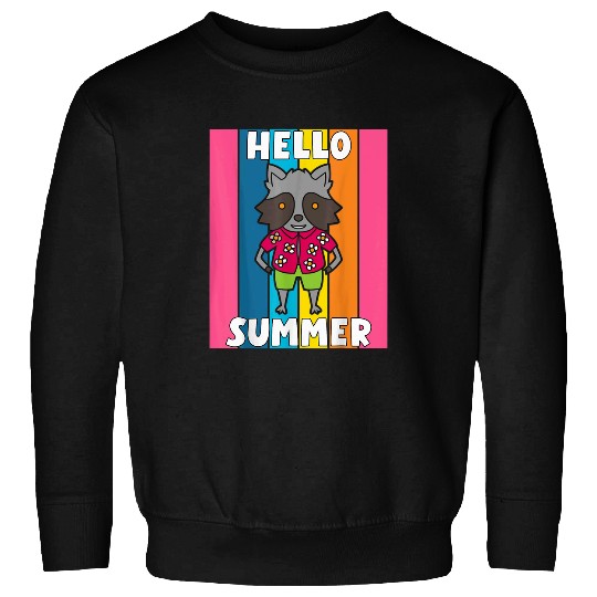 Raccoon Pet Hello Summer Funny Raccoon Animal Swimwear Beach Vacation Sweatshirts