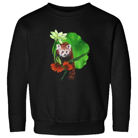 Panda Pet Red panda and coneflowers bamboo lotus leaf mammal fur Sweatshirts