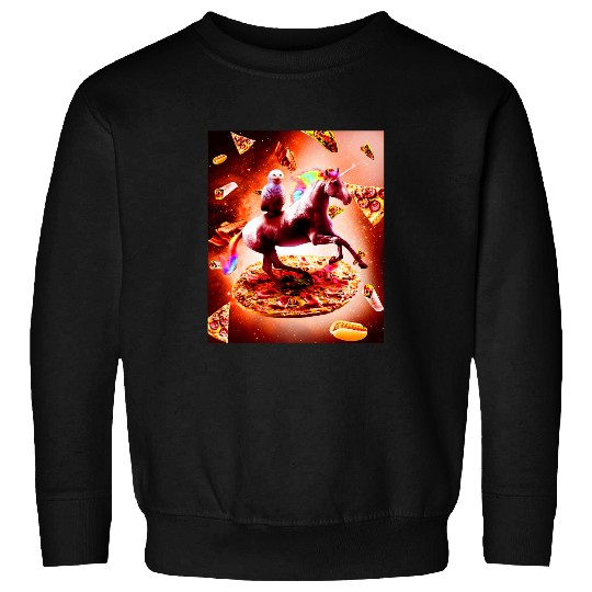 Owl Pet Outer Space Owl Riding Unicorns Pizza Sweatshirts