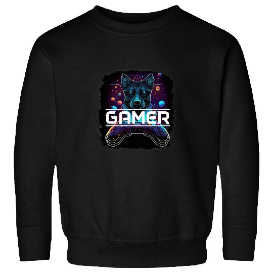 Gamer Streamer Abstract Dog Neon Controller Space Sweatshirts