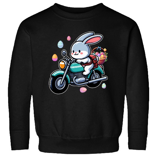 Bunny Carrying Easter Eggs Basket On Motorcycle Hunting Eggs Sweatshirts