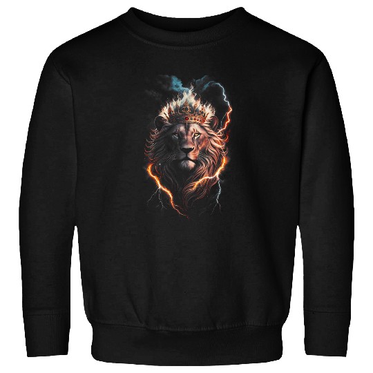 Lion Pet King Crown Lightning Bolt Majestic Animal Lover Design Sweatshirts