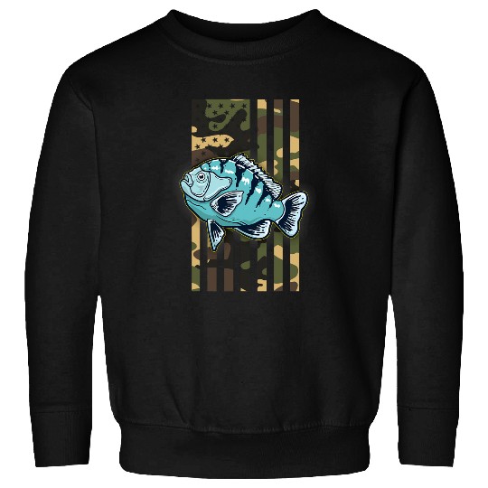 Fishing Fun Bluegill Fisherman Camo USA American Flag Drawing Sweatshirts