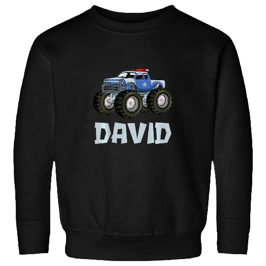 Kids David Customized Boy Name Police Monster Truck OffRoader Sweatshirts