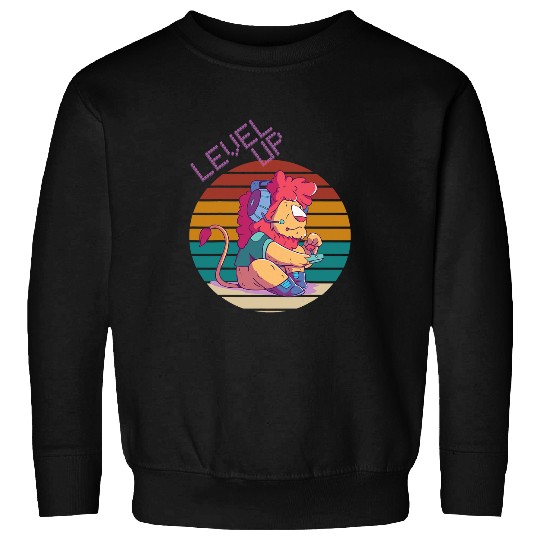 Lion Pet Level Up Gamer Retro Video Games Retro Gaming Lion Game Sweatshirts