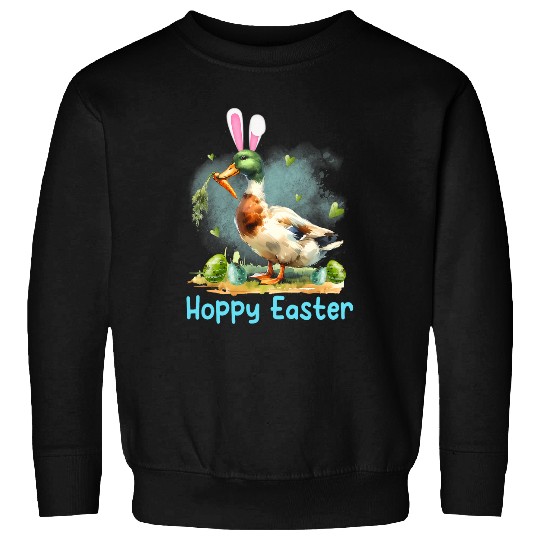 Hoppy Easter Duck Hunting Cute Duck With Bunny Ears Carrot Sweatshirts
