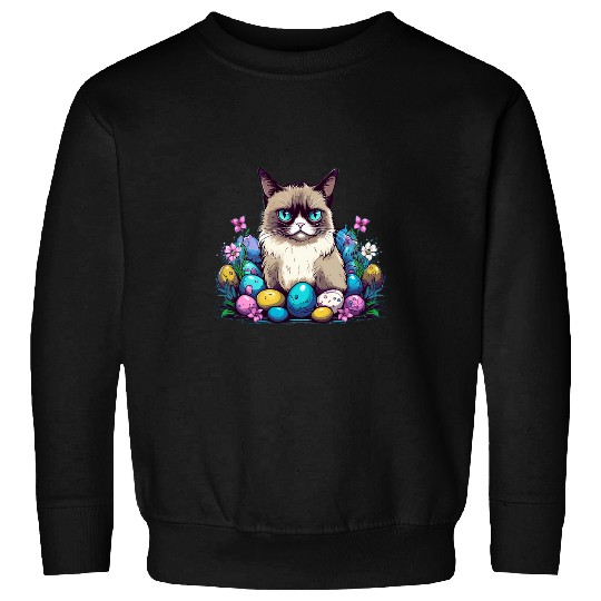 Cool Easter Eggs with grouchy Cat for colorful Spring Season Sweatshirts