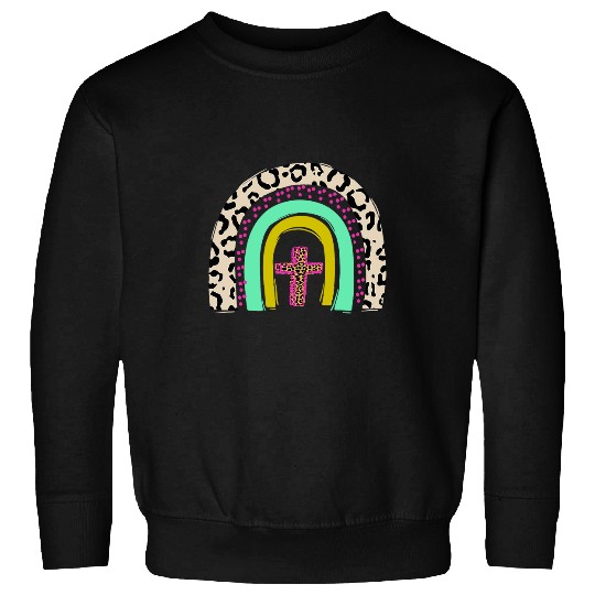 He Is Risen Leopard Rainbow Christian Jesus Easter Day Sweatshirts