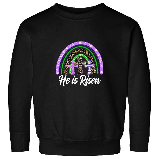 He Is Risen Leopard Rainbow Christian Jesus Happy Easter Day Sweatshirts