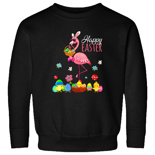 Happy Easter Flamingo With Easter Egg Basket Hunting 9 Sweatshirts