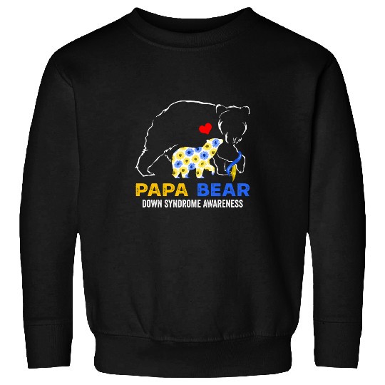 Bear Pet Papa Bear Down Syndromes Awareness Blue Yellow Ribbon Sweatshirts
