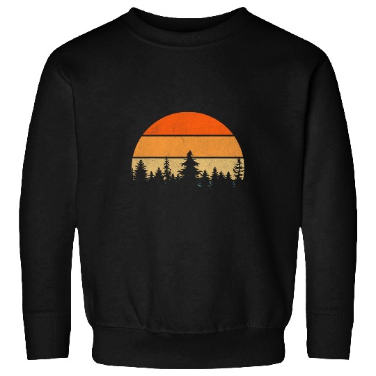 Camping Pine Tree Forest vintages Wildlife Retro Sunset Sweatshirts