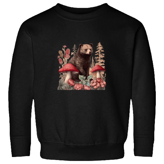 Bear Pet Cottagecore Bear Aesthetic Wild Animal Nature Lover Mushroom Sweatshirts