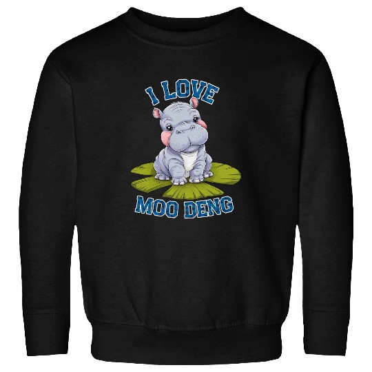 Hippo Pet Moo Deng Cute Baby Pygmy Hippo On a Lily Pad Sweatshirts