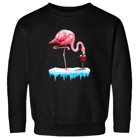 Wines Fun pink flamingo taking a glass of Wines christmas graphic Sweatshirts