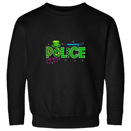 Police Job Awesome Leopard Glitter Police St Pattys Day Shamrock Sweatshirts