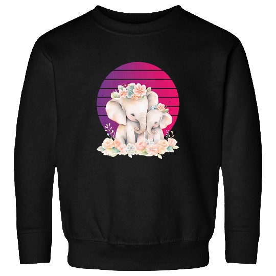 Elephant Pet Mom Baby Elephant pink flowers girl floral Sweatshirts
