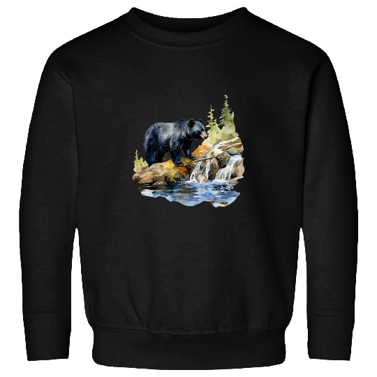 Bear Pet Black Bear Wilderness Waterfall Mountain Animal 3 Sweatshirts
