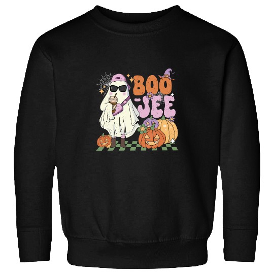 Coffee Fun Boojee ghosts Drinking Coffee Spooky Halloween Pumpkin Sweatshirts