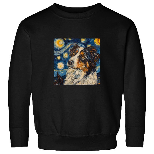Australian Shepherd Dog Van Gogh Style Starry Night Sweatshirts