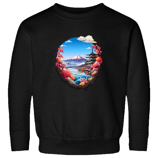 Japan Mount Fuji and Sakura Cherry Blossom sky Sweatshirts