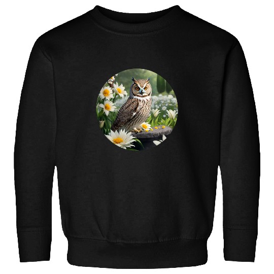Owl Pet A wise owl meditating in a tranquil garden of lilies Sweatshirts