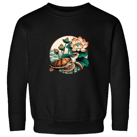 Turtle Pet Baby Sea Turtle with Lily pad and lilies Lotus flowers Sweatshirts