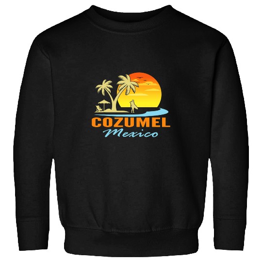 Cozumel Mexico Beach Sunset Palm Trees Ocean Surfer Sweatshirts