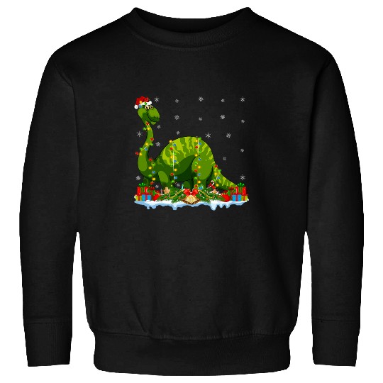 Dinosaur Lover Matching Santa Hat Brontosaurus Christmas Sweatshirts