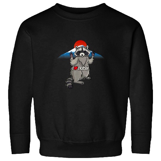 Raccoon Pet I Love Trash Raccoon Japanese Retro Style Mountain Sunset Sweatshirts