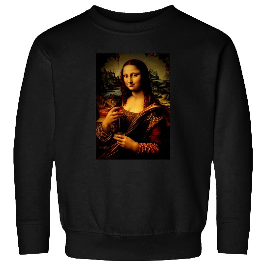 Wines Fun Mona Lisa Painting Art Mom Dad Sweatshirts