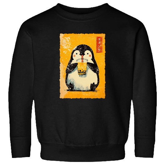 Penguin Pet Funny Bubble Boba Tea Cute Japanese Kawaii Anime Penguin Sweatshirts