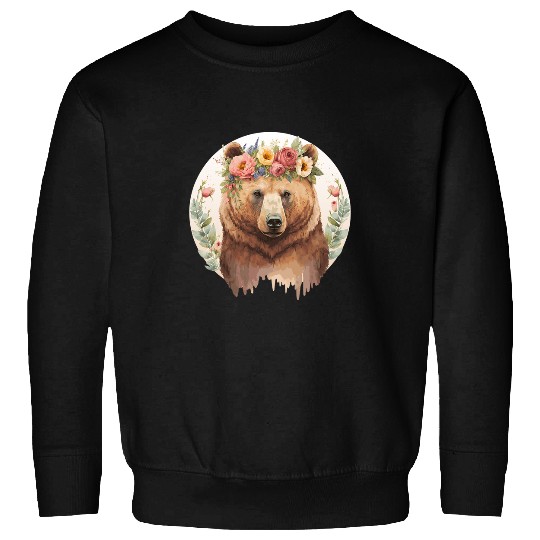Bear Pet Cute Brown Bear Grizzly Flower Crown Animal Lovers Sweatshirts