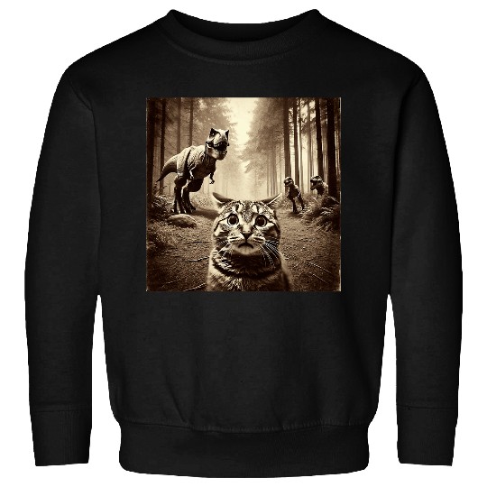 Funny Last Selfie Of Cat Before TRexs Attack Hilarious Cat Sweatshirts