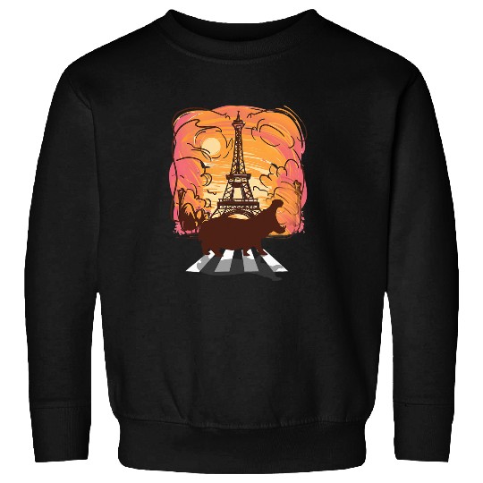 Hippo Pet Paris Eiffel Tower France Love wild animal hippopotamus Sweatshirts