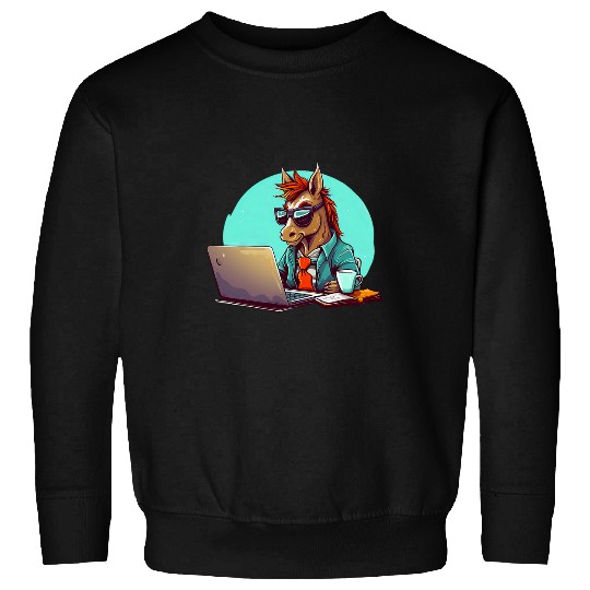 Coffee Fun Cool CEO Horse with Coffee and Computer Sweatshirts