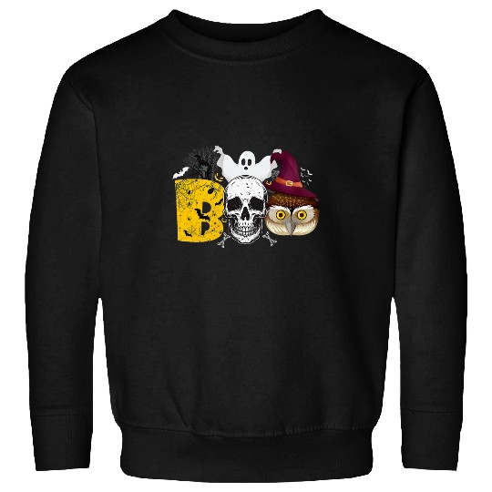 Discover Owl Pet Scary Boo Halloween Skull With Owl Witch Hat Skeleton Sweatshirts