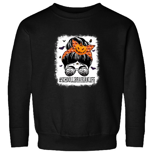 Librarian Job Messy Bun Spooky Pumpkin Orange Halloween Sweatshirts
